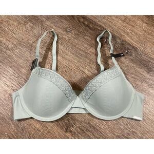 Tahari 34B Essential Lift Everyday Bra in Mist Blue Ribbed Padded Lace New